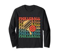 Pickleball Groovy Wavy Retro Rainbow Typography Art Long Sleeve T-Shirt