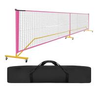 Pickleball Net Set With Wheels Outdoor Portable Paddle With Bag Training Practice for Indoor and Outdoor(Pink-yellow)