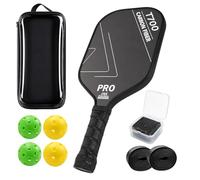 Pickleball Paddle 1 pcs,T700 Carbon Fiber Surface,Lightweight Spin Racquet with Power & Control,Non-Slip Comfort Grip for Beginners & Pro Players with Eraser,Replacement Grip Tape, 26 & 40 Holes Balls