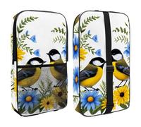 Pickleball Paddle Bag Hold 2 Rackets, Cute Birds with Yellow Daisy Flowers and Blue Bellflowers Lightweight Pickleball Paddle Cover for Women Men