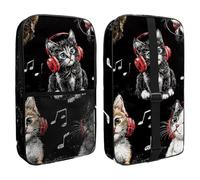 Pickleball Paddle Bag Hold 2 Rackets, Cute Cat Kittens Listening to Music on Black Background Lightweight Pickleball Paddle Cover for Women Men