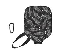Pickleball Paddle Covers, Black White Sketch Trumpets | Scratch Resistant Thickened Fabric Outer Mesh Pocket Padel Racket Protector Storage Case for Sport Travel Match Indoor Courts