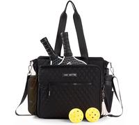 Pickleball & Paddle Tote Bag for Women - Large Capacity Quilted Black - Lightweight with Shoulder Strap & Fence Hook - Fits 2 Pickleball Paddles, 1 Paddle Racket, 3 Pickleballs & Sports Accessories