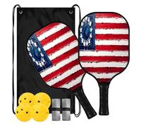 Pickleball Paddles Set of 2 Betsy Ross Flag | Fiberglass Rackets for Men Women Beginner with Carrying Bag