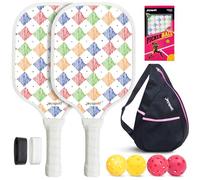 Pickleball Paddles Set of 2 | Lightweight 7.5OZ Fiberglass Paddle | Includes Pickleball Balls (Indoor/Outdoor), Grip Tapes & Bag | Rhombus Graphic Design | Gifts for Women Men Teenager
