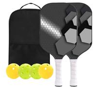 Pickleball Paddles Set of 2, Lightweight USAPA T300 Carbon Fiberglass pickleball set, Non-Slip Grip, Indoor & Outdoor Balls & Carry Bag for Outdoor Men Women kids (Grey Pickleball Paddles Set of 2)