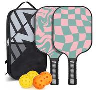 Pickleball Paddles Set of 2 with 4 Balls & Bag - Lightweight Carbon Fiber Pickle Ball Rackets, High Shock Absorption Ergonomic Design for Indoor Outdoor Games (Pink)
