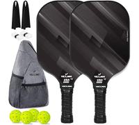 Pickleball Paddles, USAPA Approved Carbon Fiber Pickleball Paddles Set of 2 Includes 4 Pickleballs & 1 Bag, Lightweight Pickle Ball Rackets 2 Pack for Beginners (Black)