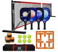 Pickleball Set with Net and Court Marker, 22 FT Regulation Size Pickleball Net System with Fiberglass Paddles Set of 4, Outdoor Pickleballs, Court Line Marker, Carry Bag for Driveway Backyards