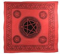 Pickled Moon Pentagram Wall Hanging Altar Cloth Scarf Lightweight Cotton-Red