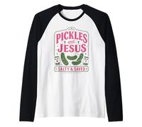 Pickles and Jesus Salty Saved Christian Humor Faith Raglan Baseball Tee