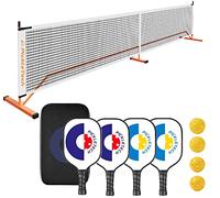 PICKLETECH - APB-PT22FT-SET-O - PRO Pickleball Set - Portable Net 6.7 m Regulation Size + 4 Paddles + 4 Balls + Carry Bag - Tournament Pickleball Equipment