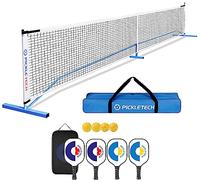 PICKLETECH - APB-PT22FT-SET - PRO Pickleball Set - Portable Net 6.7 m Regulation Size + 4 Paddles + 4 Balls + Carry Bag - Complete Pickleball Set