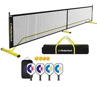 PICKLETECH - APB-PT22FT-SET-Y - PRO Pickleball Set - Portable Net 6.7 m Regulation Size + 4 Paddles + 4 Balls + Carry Bag - Pickleball Court Equipment