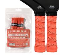 PICKLETECH Pickleball Paddle Grip Tape - 2 Pack - Perforated Embossed Replacement Grip Wrap for Pickleball Racket-Moisture Wicking Tacky Surface - Anti-Slip Ridge - Orange