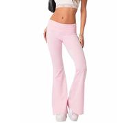 PICKLION Women's Flared Trousers Y2k Casual Yoga Pants Low Waist Bell Bottom Stretch Soft Workout XS-XL Light Pink