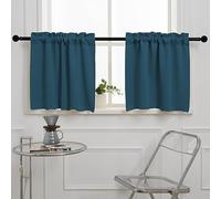 Pickluc Cafe Curtain (Half Window Curtain) 24 Inches Length, Rod Pocket Kitchen Curtain, Short Blackout Curtain for Small Window, 30" Wide and 24" Long, 2 Panels, Bluestone