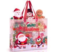 Pickmesh 1 PC Extra Large Christmas Gift Bag 19.7 x 15.8 x 5.1 Inch Clear PP Woven Bag Glossy Laminated Merry Christmas Gift Tote Bags with Handles Set for Holiday Present Wrapping Supplies