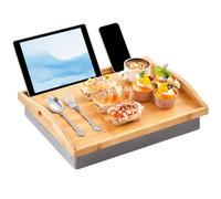Pickmesh 1 Pcs Bamboo Lap Tray with Detachable Pillow Wood Bed Food Trays with Cushion 16.9 x 13 Inch for Adults Elderly Eating Food Breakfast Dinner (Wood Color)