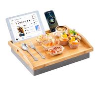 Pickmesh 1 Pcs Bamboo Lap Tray with Detachable Pillow Wood Bed Food Trays with Cushion 16.9 x 13 Inch for Adults Elderly Eating Food Breakfast Dinner (Wood Color)