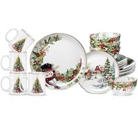 Pickmesh 16 Pcs Christmas Tree Ceramic Dinnerware Serve for 4 Guest Holiday Dinner Festive Collection Gifts Spooky Kitchen Decoration Holly Ivy Dessert Plate Bowl Mug for Holiday Party