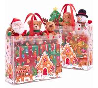 Pickmesh 2 Pcs Extra Large Gingerbread Christmas Gift Bags 19.7 x 15.8 x 5.1 Inch Clear PP Woven Bag Glossy Laminated Holiday Gift Tote Bag with Handles for Present Wrapping Supplies Set