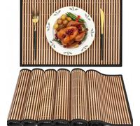 Pickmesh Placemats Set of 6, Bamboo Table Mats Set with Fabric Border,18'' x 12'' Bamboo Placemats, Japanese Style, Washable Heat Resistant Place Mats for Kitchen and Dining Room