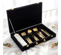 Pickmesh Silverware Case with Lid and Handle, Silverware Storage Box Sterling Silver Flatware Chest Without Silver Tarnish Proof Utensils Organizer for Kitchen Decor Wedding Gifts(Black,1 Layer)