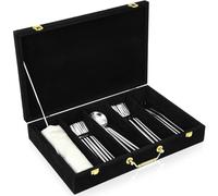 Pickmesh Silverware Case with Lid and Handle, Silverware Storage Box Sterling Silver Flatware Chest Without Silver Tarnish Proof Utensils Organizer for Kitchen Decor Wedding Gifts(Black,1 Layer)