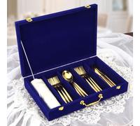 Pickmesh Silverware Case with Lid and Handle, Silverware Storage Box Sterling Silver Flatware Chest Without Silver Tarnish Proof Utensils Organizer for Kitchen Decor Wedding Gifts(Royal Blue,1 Layer)