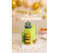 PicknPackDirect Clear Cake Box - 10 inch square, 17.7 inch tall, crystal clear, in white with a cardboard lid and solid cardboard board
