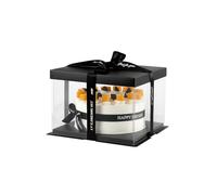 PicknPackDirect Crystal Clear/Transparent Cake Box/Gift Box - 10 inch square base, 9.4 inches tall in Black