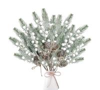 Picks for Christmas Trees | Christmas Snow Frosted Berries Pine Branch Decor,14 Inch Christmas Tree Pick Pine Stems for Christmas Tree Topper Home Wreath Craft Decorations, Set of 10