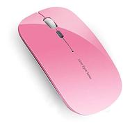 Picktech Q5 Slim Rechargeable Wireless Mouse, 2.4G Portable Optical Silent Ultra Thin Wireless Computer Mouse with USB Receiver and Type C Adapter, Compatible with PC, Laptop, Desktop (Pink)