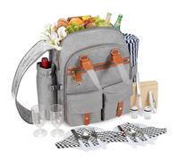 Picnic Backpack Bag for 4 Person with Cooler Compartment and Wine Holder,Fleece Blanket,Cutlery Set,for Camping,Beach,Day Travel,Hiking,BBQ and Family/Couples Gifts,Accessories,Supplies(Light Gray)