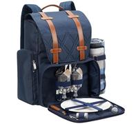 Picnic Backpack for 2 Person with Large Insulated Cooler Bag, Picnic Basket Set with Wine Pouch, Waterproof Picnic Blanket & Cutlery Set. Perfect for, Camping, Party,Wedding Gift for Couple,Blue