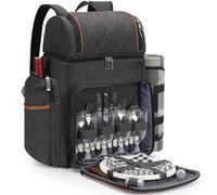 Picnic Backpack for 4, Picnic Basket Set, Leakproof Picnic Bag, Beach Cooler Backpack with Insulated Cooler Wine Pouch,Picnic Blanket, Double Deck Picnic Backpack for Beach,Camping,Park (Brown)