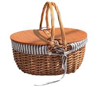 Picnic Basket, 15.4 in/39 cm, Willow and Straw Woven Wicker Picnic Basket with Lid, Portable Handle Design for Outdoor Camping and Parties
