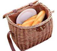 Picnic Basket Wicker, Hand-Woven Fruit Basket, Storage Container with Shoulder Strap and Lid for Toys Foods Books Bread Flowers Living Room Bedroom Study Farmhouse Picnic