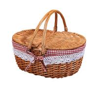 ＡＷＨＡＯ Picnic Basket, Wicker Woven Basket Wicker Storage Hamper Rattan Storage Serving Basket for Parties, Home Decoration, Hiking, Red Plaid