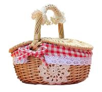 Picnic Basket with Split Lid 9.8x7.1x5.5in Wicker Picnic Basket with Plaid Liner and Handle Woven Lace Portable Outdoor Baskets