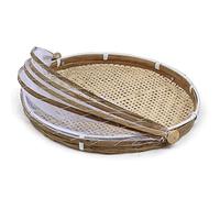 Picnic Mesh Food Covers Tent, Round Food Basket Covered Serving Food Tent Basket Hand Woven with Mesh Cover (30cm)
