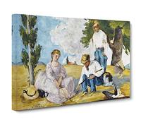 Picnic On A Riverbank By Paul Cezanne Canvas Print | Gallery Wrapped 30mm Frame Wall Art | 20x14 inches | Ready to Hang | Impressionist Picture | Living Room Bedroom Lounge Office