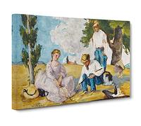 Picnic On A Riverbank By Paul Cezanne Canvas Print | Gallery Wrapped 30mm Frame Wall Art | 30x20 inches | Ready to Hang | Impressionist Picture | Living Room Bedroom Lounge Office