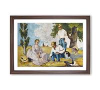Picnic On A Riverbank by Paul Cezanne Framed Print | A2 Walnut Framed Wall Art | Ready to Hang | Modern Historical Picture | Living Room Bedroom Lounge Office