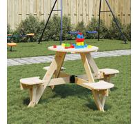 (natural) vidaXL Picnic Table for 4 Kids with Umbrella Play Table Round Solid Wood Fir
