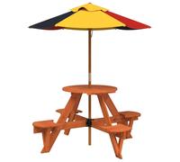 Picnic Table for 4 Kids with Umbrella Play Table Round Solid Wood Fir vidaXL