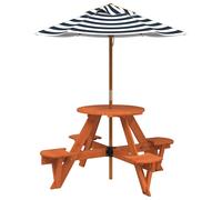 Picnic Table for 4 Kids with Umbrella Play Table Round Solid Wood Fir vidaXL