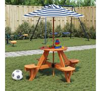 Picnic Table for 4 Kids with Umbrella Play Table Round Solid Wood Fir vidaXL