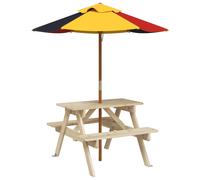 Picnic Table for 4 Kids with Umbrella Water Play Table Solid Wood Fir vidaXL